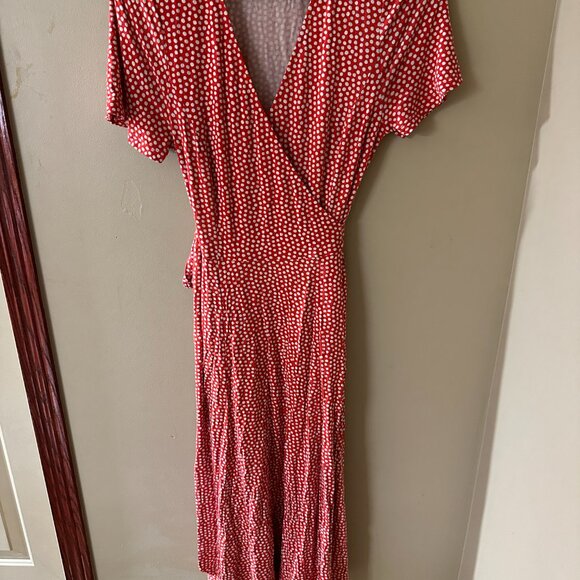 Boden Cassia Wrap Midi Dress / Size 8 (8R) / Red and White Dot - Picture 2 of 6